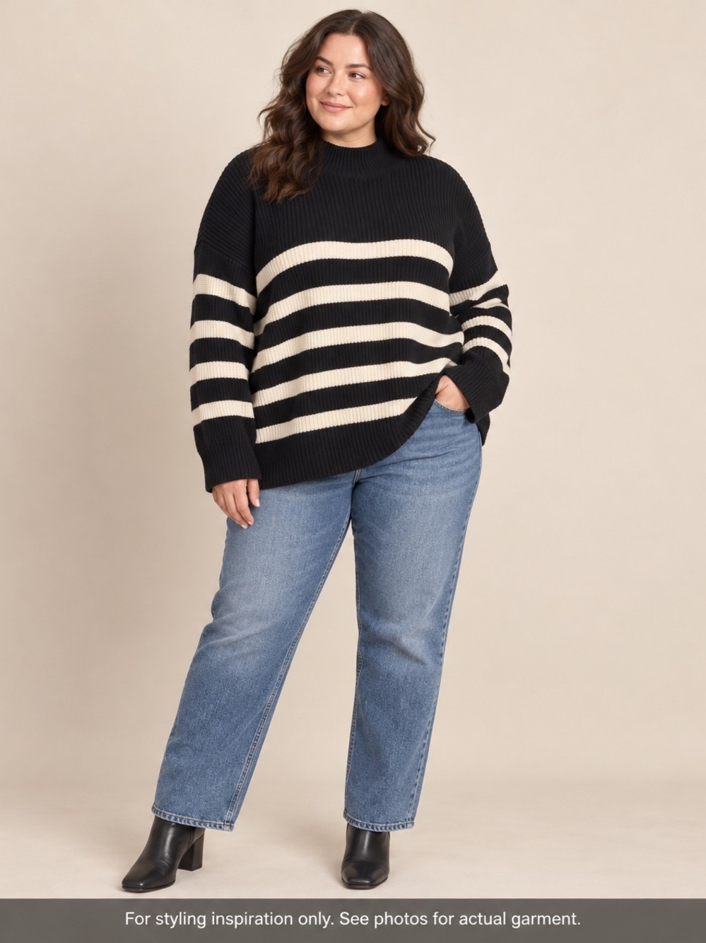 a new day Black & Cream Striped Ribbed Turtleneck Sweater